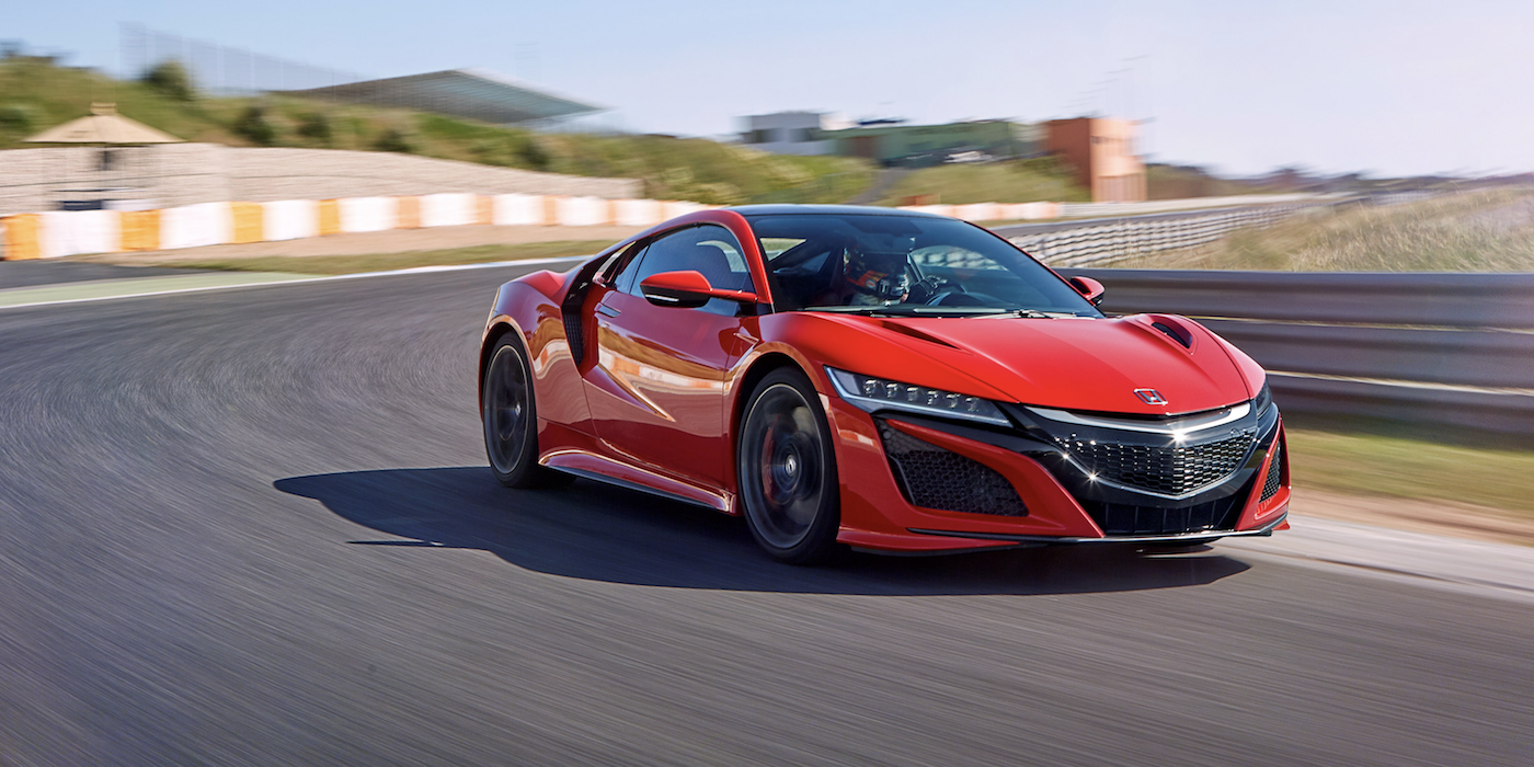 The Honda NSX being tested on a racetrack